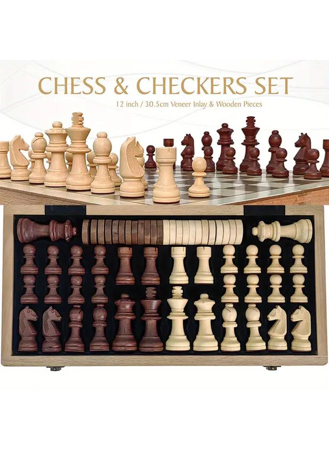 Deluxe Wood Fiber Board Chess And Checkers Set 2 In 1 Foldable 12 Inch Board - Image 3